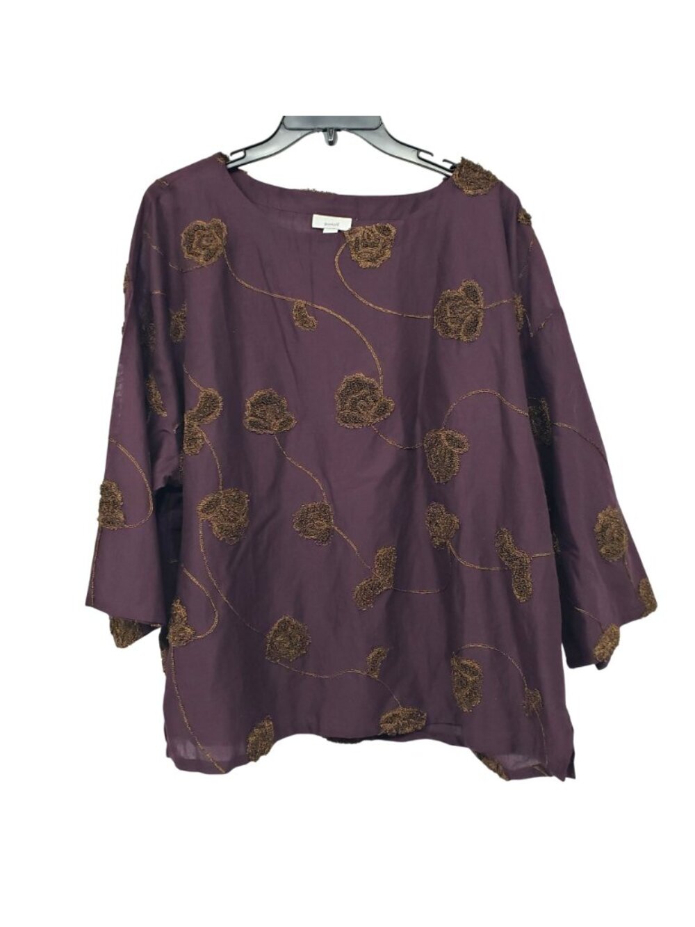 Pure Jill J Jill Valley Embroidered Purple Brown Top Fall Colors Boho Textured - Picture 2 of 11
